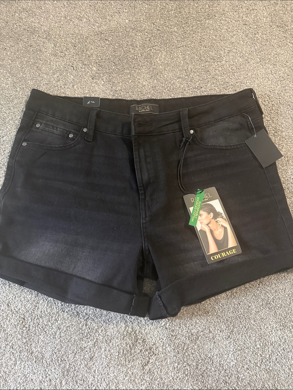 Rachel Roy Black Cuffed Denim Shorts